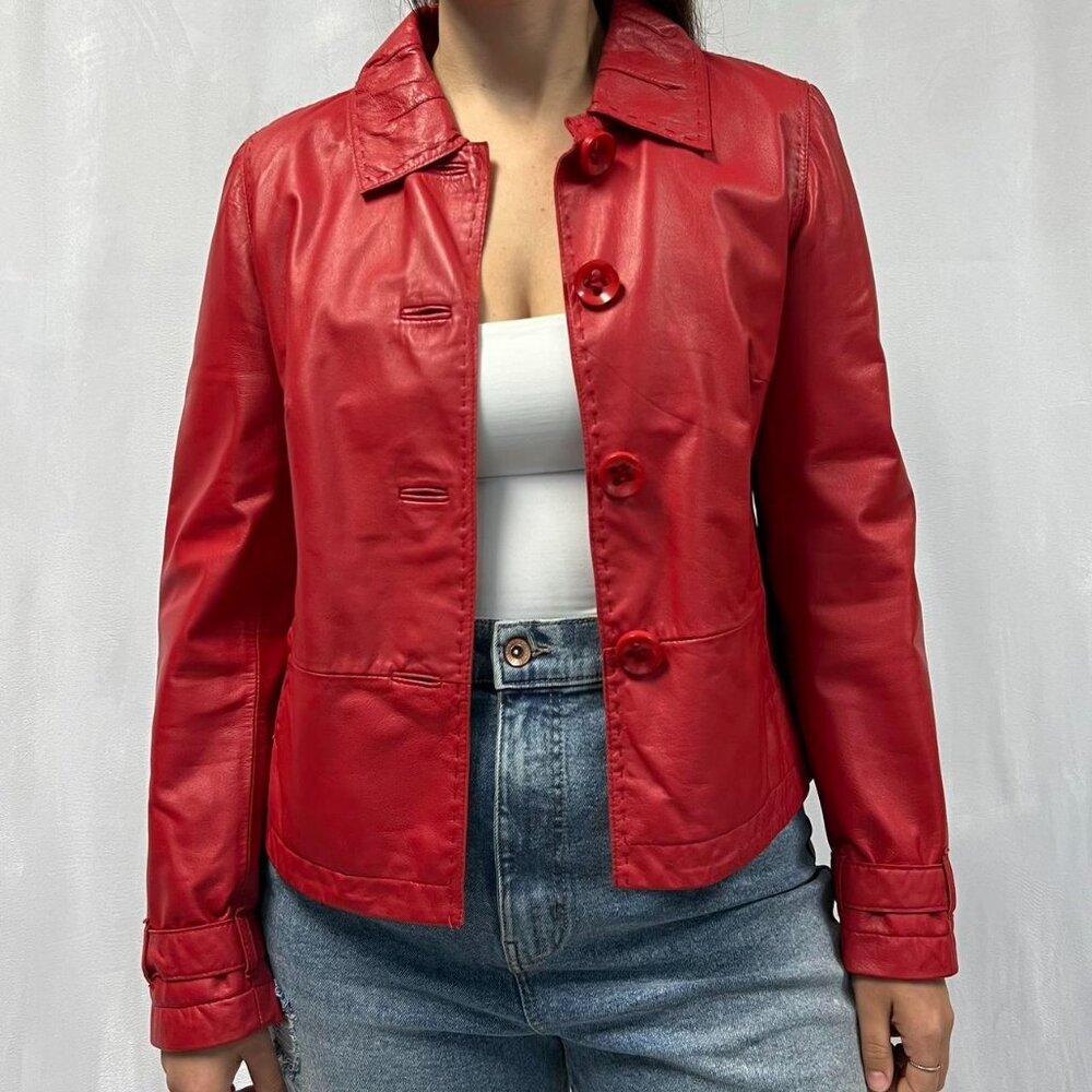 Vintage Red Betty Barclay Leather Jacket
